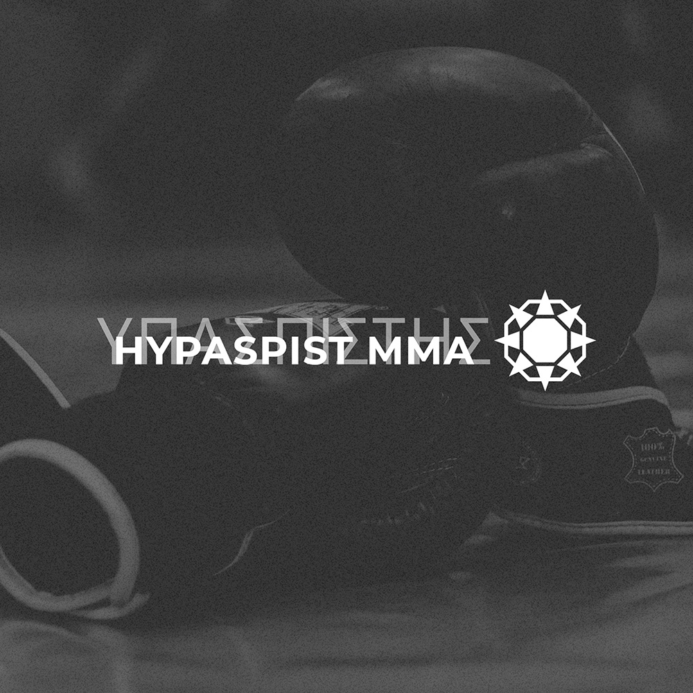 Hypaspist logo on black and white image background